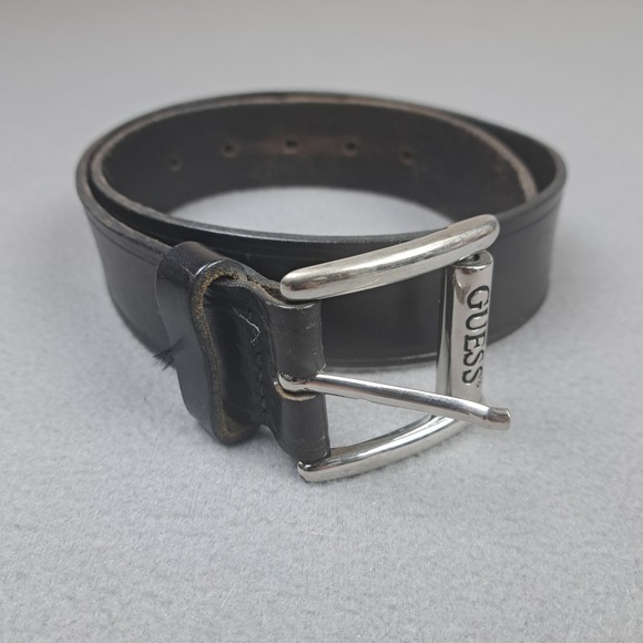 Vintage GUESS Leather Belt Small Black By Georges Marciano USA Made 90s Grunge - Picture 8 of 8